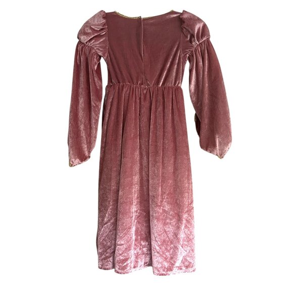 Girls Pink Velvet Medieval Princess Dress Halloween Costume Size 5/6 Lace Satin - Picture 3 of 5